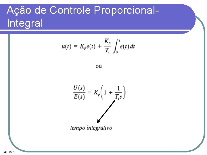 Ação de Controle Proporcional. Integral Aula 6 