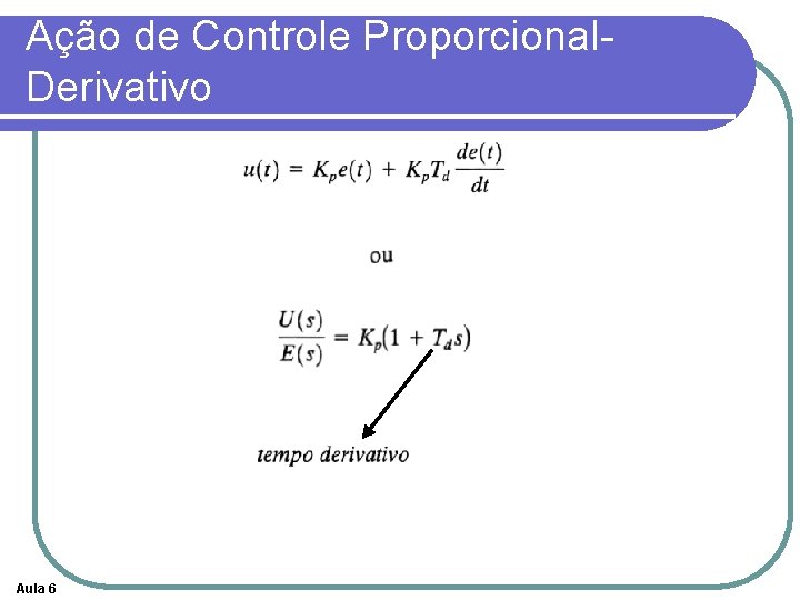 Ação de Controle Proporcional. Derivativo Aula 6 