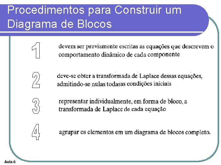 Procedimentos para Construir um Diagrama de Blocos Aula 6 