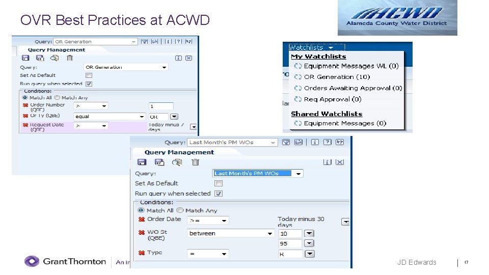 OVR Best Practices at ACWD JD Edwards 17 