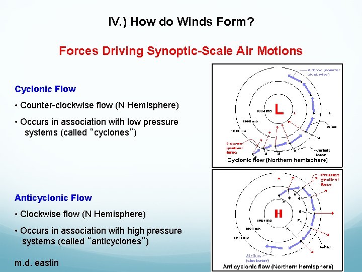 IV. ) How do Winds Form? Forces Driving Synoptic-Scale Air Motions Cyclonic Flow •