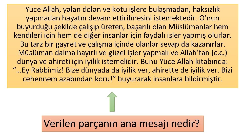 Yüce Allah, yalan dolan ve kötü işlere bulaşmadan, haksızlık yapmadan hayatın devam ettirilmesini istemektedir.