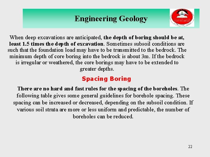 Engineering Geology When deep excavations are anticipated, the depth of boring should be at,