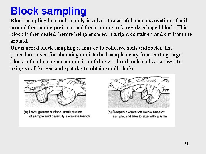 Block sampling has traditionally involved the careful hand excavation of soil around the sample
