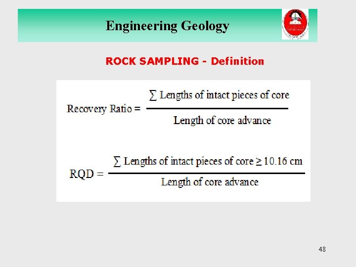 Engineering Geology ROCK SAMPLING - Definition 48 