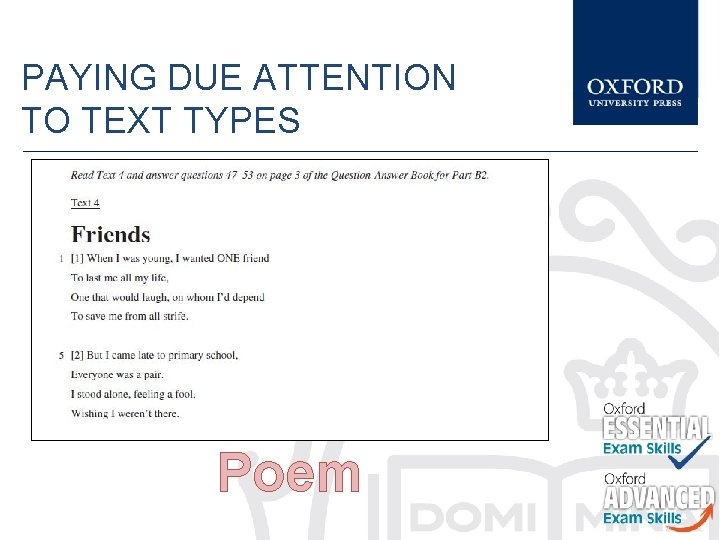 PAYING DUE ATTENTION TO TEXT TYPES Poem 