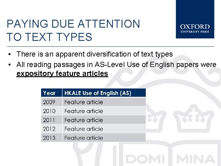 PAYING DUE ATTENTION TO TEXT TYPES • There is an apparent diversification of text