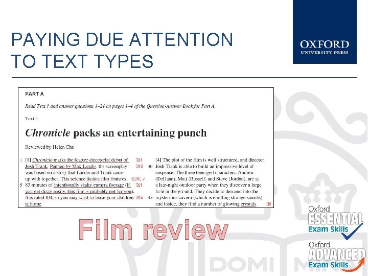 PAYING DUE ATTENTION TO TEXT TYPES Film review 