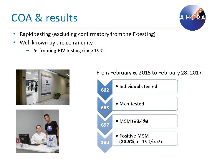 COA & results • Rapid testing (excluding confirmatory from the E-testing) • Well known