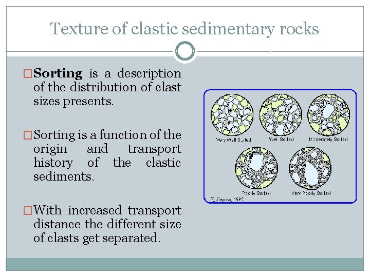 Texture of clastic sedimentary rocks �Sorting is a description of the distribution of clast