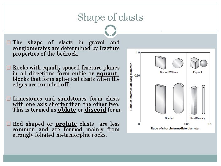 Shape of clasts � The shape of clasts in gravel and conglomerates are determined