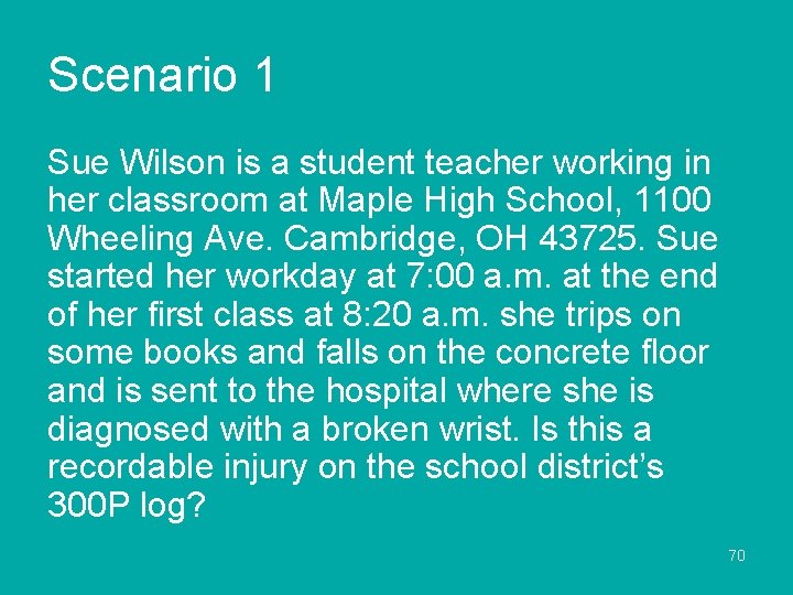 Scenario 1 Sue Wilson is a student teacher working in her classroom at Maple