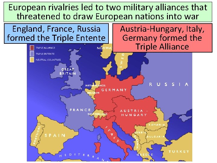 European rivalries led to two military alliances that threatened to draw European nations into