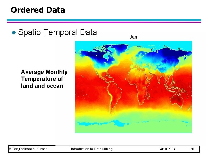 Ordered Data l Spatio-Temporal Data Average Monthly Temperature of land ocean © Tan, Steinbach,