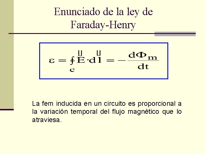 Enunciado de la ley de Faraday-Henry La fem inducida en un circuito es proporcional