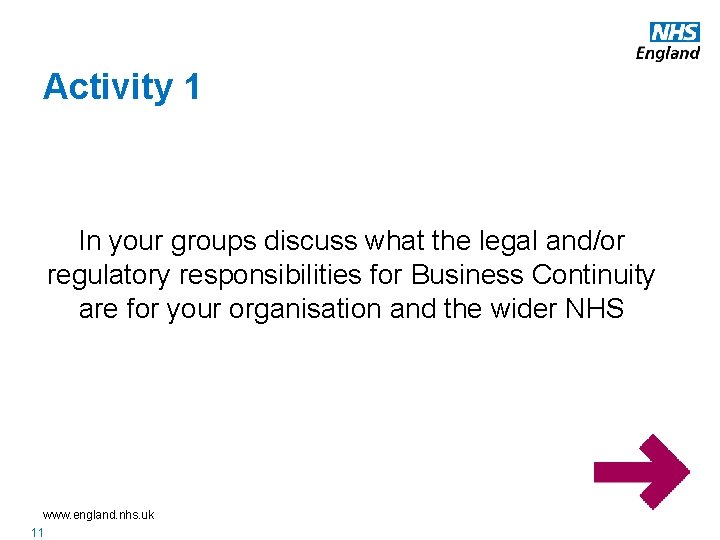 Activity 1 In your groups discuss what the legal and/or regulatory responsibilities for Business