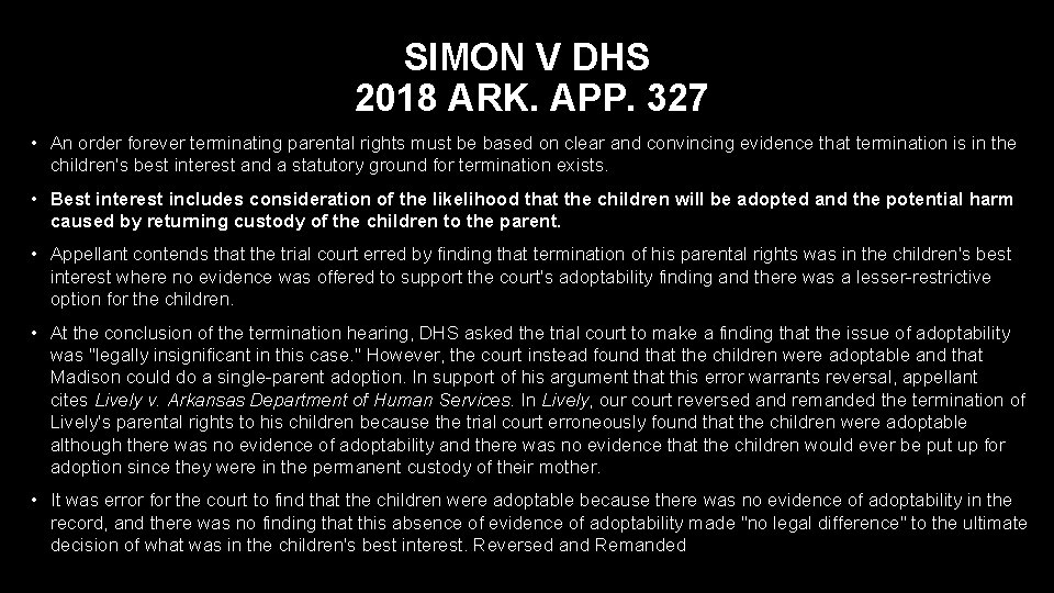 SIMON V DHS 2018 ARK. APP. 327 • An order forever terminating parental rights