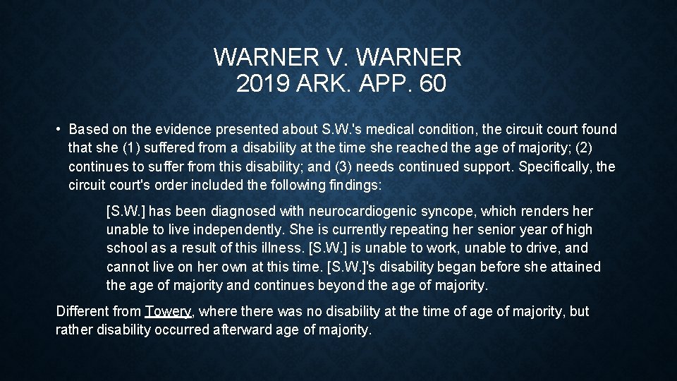WARNER V. WARNER 2019 ARK. APP. 60 • Based on the evidence presented about