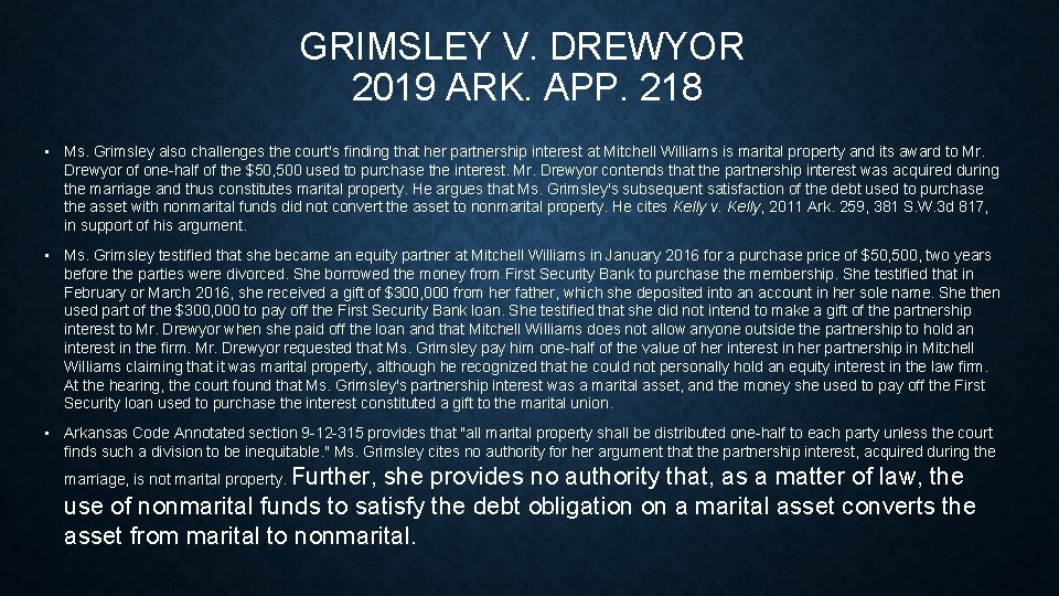 GRIMSLEY V. DREWYOR 2019 ARK. APP. 218 • Ms. Grimsley also challenges the court's
