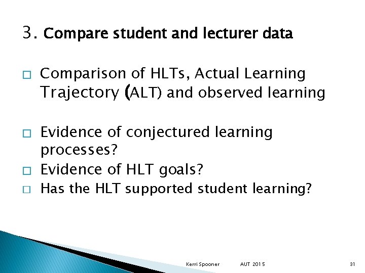 3. Compare student and lecturer data � � Comparison of HLTs, Actual Learning Trajectory 3. Compare student and lecturer data � � Comparison of HLTs, Actual Learning Trajectory