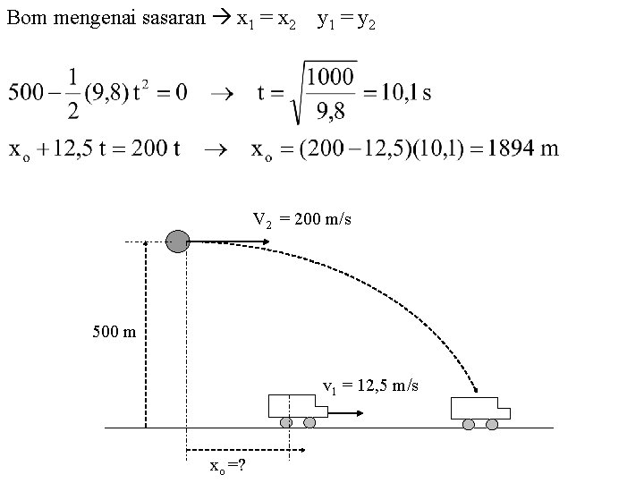 Bom mengenai sasaran x 1 = x 2 y 1 = y 2 V