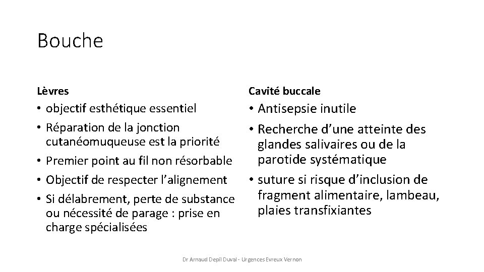 Bouche Lèvres Cavité buccale • objectif esthétique essentiel • Antisepsie inutile • Réparation de