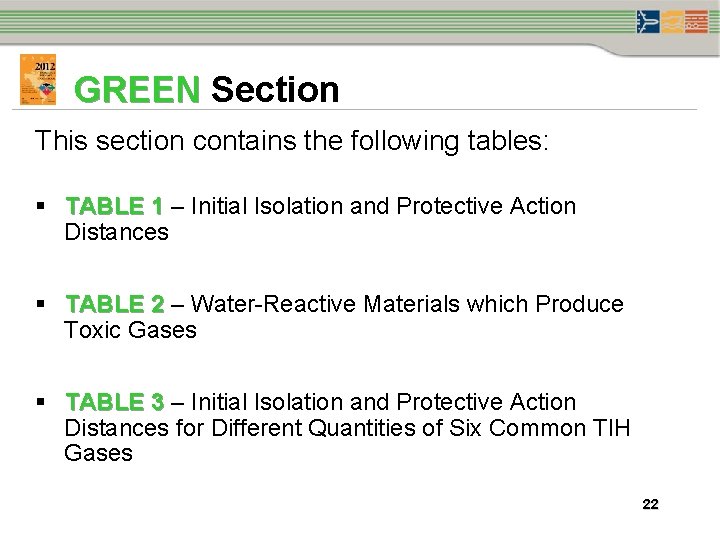 GREEN Section This section contains the following tables: § TABLE 1 – Initial Isolation
