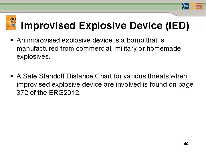 Improvised Explosive Device (IED) § An improvised explosive device is a bomb that is