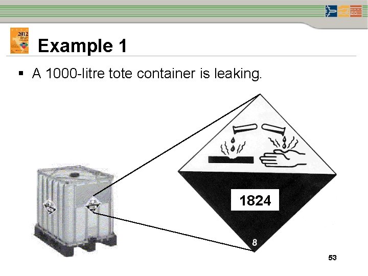 Example 1 § A 1000 -litre tote container is leaking. 1824 53 