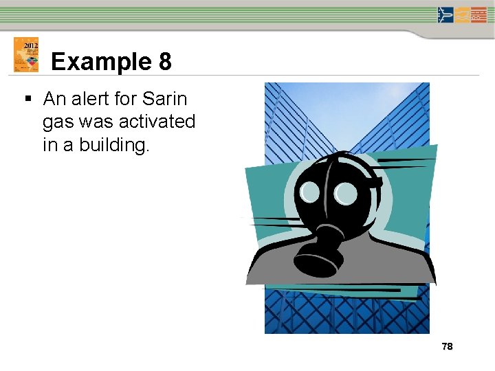 Example 8 § An alert for Sarin gas was activated in a building. 78