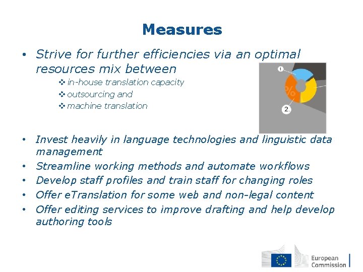 Measures • Strive for further efficiencies via an optimal resources mix between v in-house