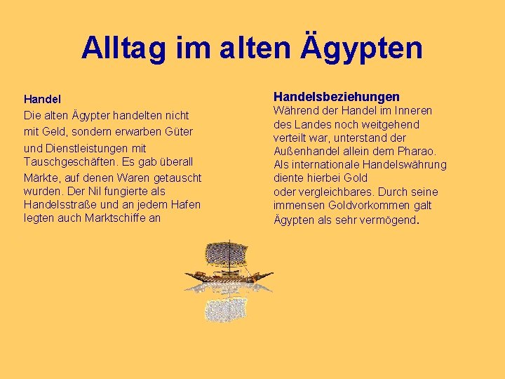 Alltag im alten Ägypten Handel Die alten Ägypter handelten nicht mit Geld, sondern erwarben Alltag im alten Ägypten Handel Die alten Ägypter handelten nicht mit Geld, sondern erwarben