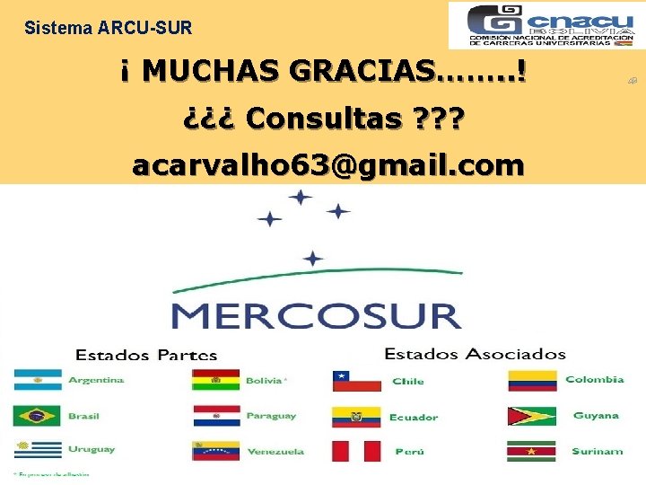 Sistema ARCU-SUR ¡ MUCHAS GRACIAS……. . ! ¿¿¿ Consultas ? ? ? acarvalho 63@gmail.