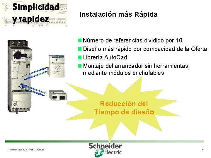 Simplicidad y rapidez Instalación más Rápida n Número de referencias dividido por 10 n