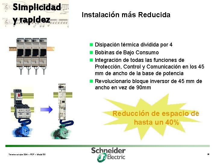 Simplicidad y rapidez Instalación más Reducida n Disipación térmica dividida por 4 n Bobinas