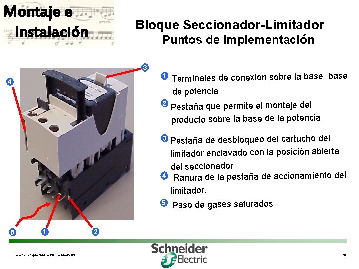 Montaje e Instalación Bloque Seccionador-Limitador Puntos de Implementación 3 1 4 2 3 4