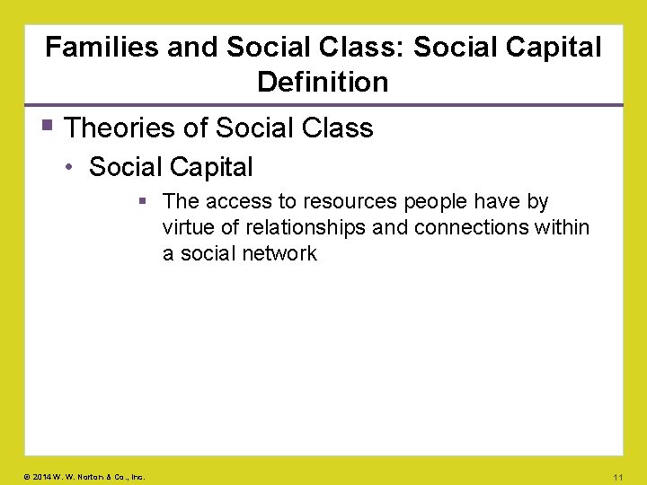 Families and Social Class: Social Capital Definition Theories of Social Class • Social Capital