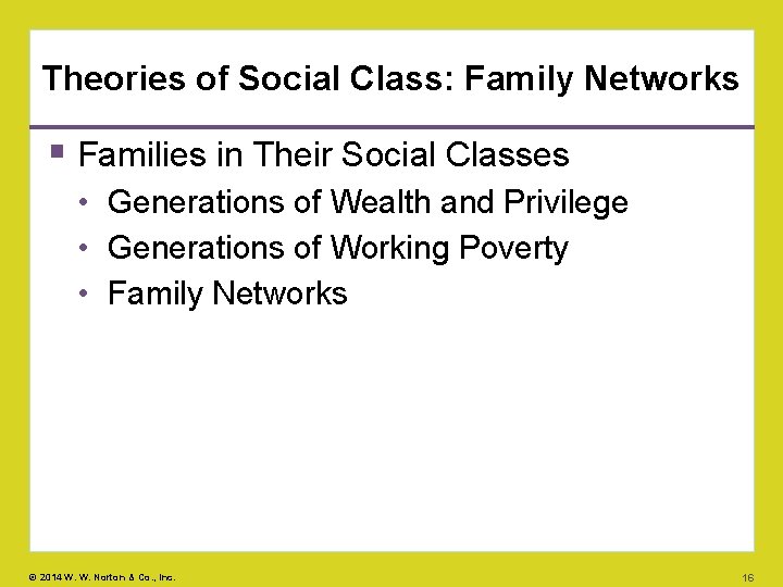 Theories of Social Class: Family Networks Families in Their Social Classes • Generations of