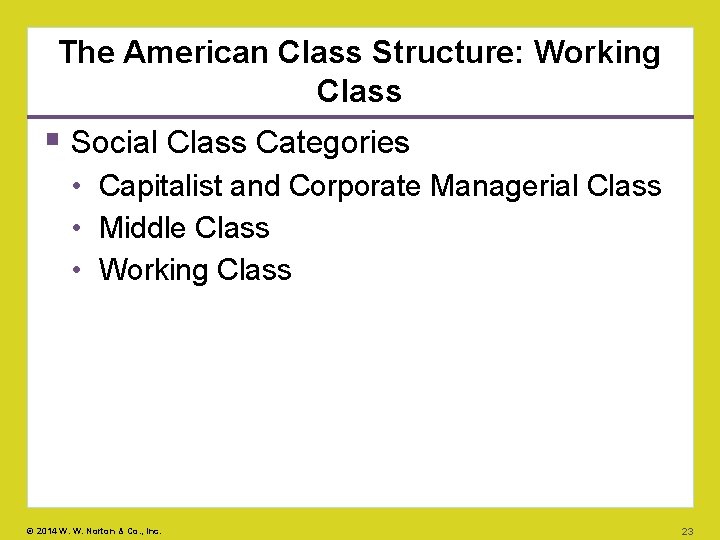 The American Class Structure: Working Class Social Class Categories • Capitalist and Corporate Managerial
