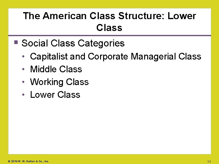 The American Class Structure: Lower Class Social Class Categories • • Capitalist and Corporate