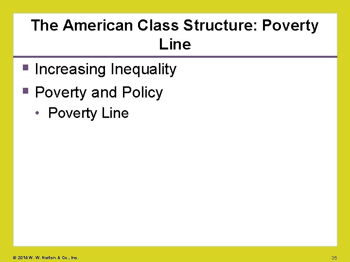 The American Class Structure: Poverty Line Increasing Inequality Poverty and Policy • Poverty Line