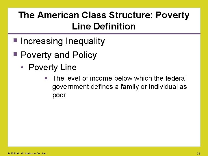 The American Class Structure: Poverty Line Definition Increasing Inequality Poverty and Policy • Poverty