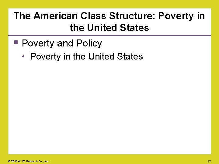 The American Class Structure: Poverty in the United States Poverty and Policy • Poverty