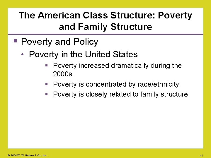 The American Class Structure: Poverty and Family Structure Poverty and Policy • Poverty in