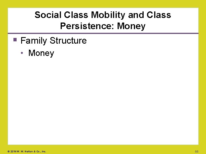 Social Class Mobility and Class Persistence: Money Family Structure • Money © 2014 W.