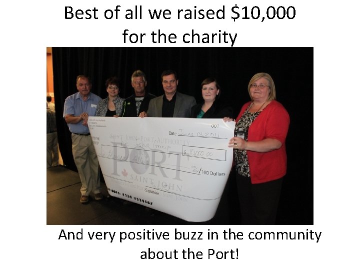 Best of all we raised $10, 000 for the charity And very positive buzz