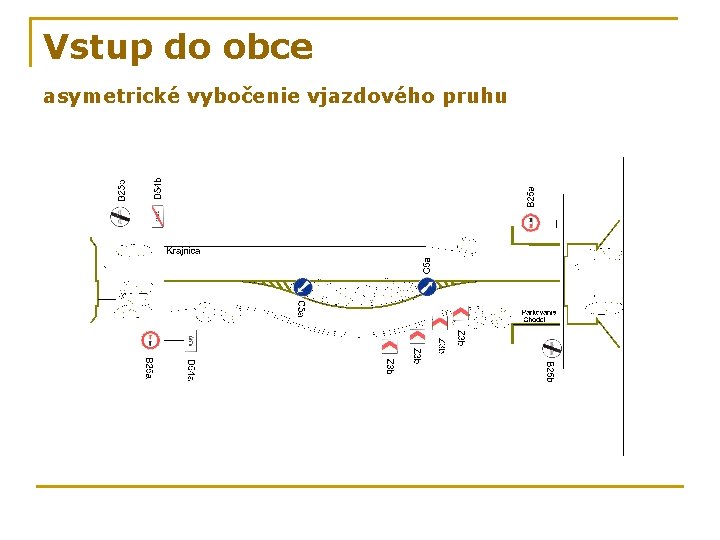 Vstup do obce asymetrické vybočenie vjazdového pruhu 