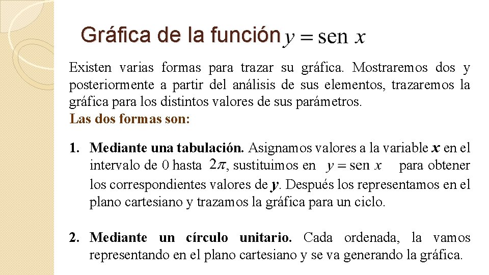 Gráfica de la función Existen varias formas para trazar su gráfica. Mostraremos dos y Gráfica de la función Existen varias formas para trazar su gráfica. Mostraremos dos y