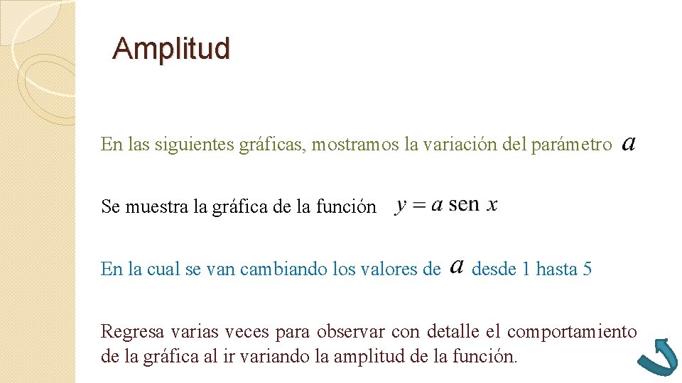 Amplitud En las siguientes gráficas, mostramos la variación del parámetro Se muestra la gráfica Amplitud En las siguientes gráficas, mostramos la variación del parámetro Se muestra la gráfica
