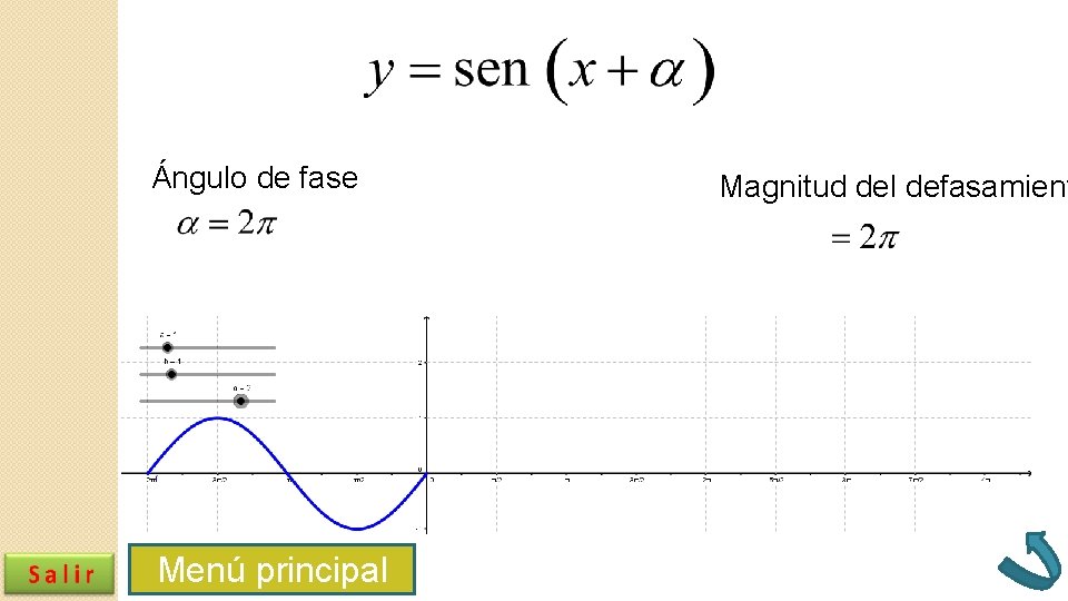 Ángulo de fase Menú principal Magnitud del defasamient Ángulo de fase Menú principal Magnitud del defasamient